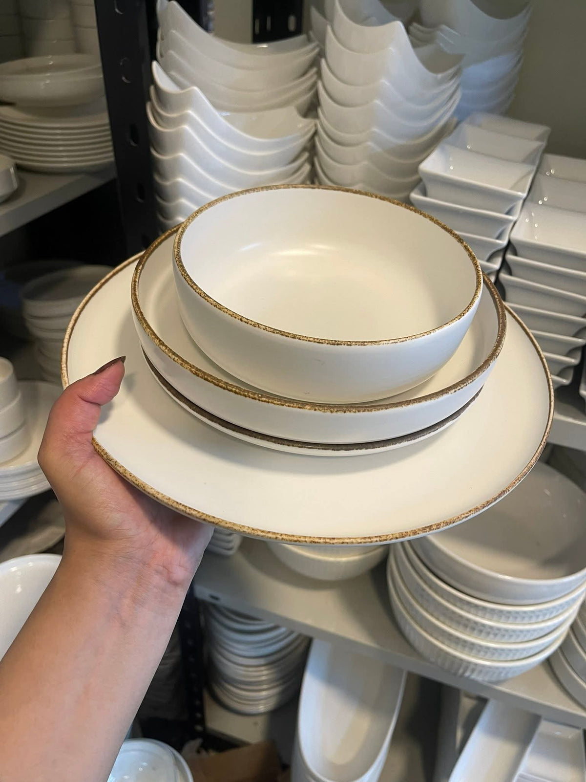 Rust rim- porcelain dinner set